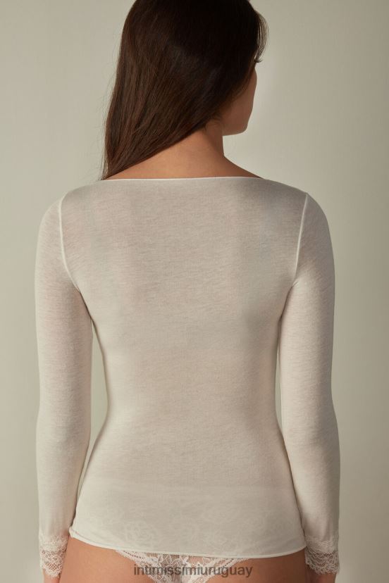 camisa larga ultraligera de modal cashmere encaje Intimissimi mujer 231i-vainilla natural V806B81428 vestir