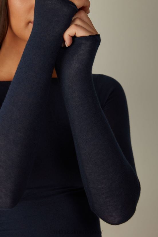 jersey ultraligero de cachemir y modal con cuello barco Intimissimi mujer 1467-azul intenso V806B81438 vestir