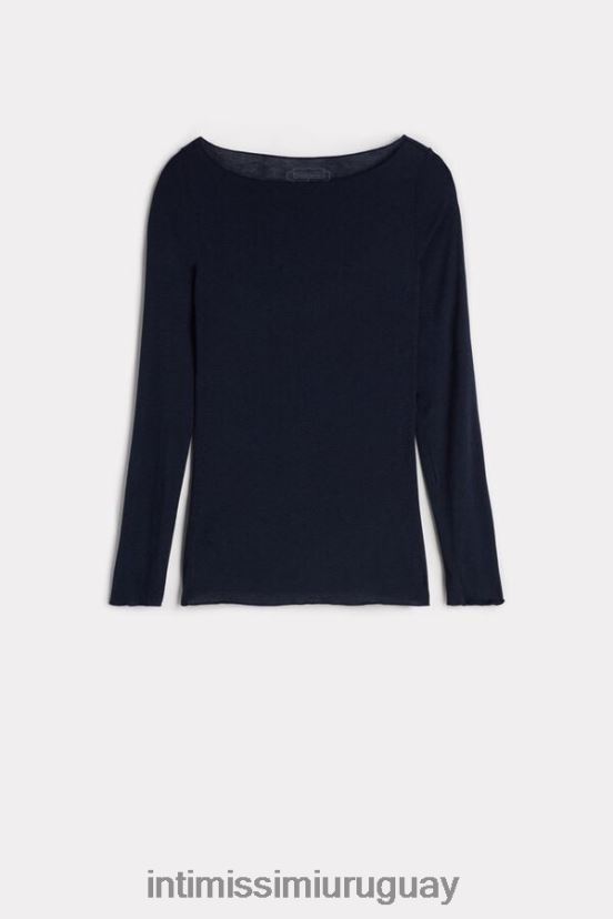 jersey ultraligero de cachemir y modal con cuello barco Intimissimi mujer 1467-azul intenso V806B81438 vestir