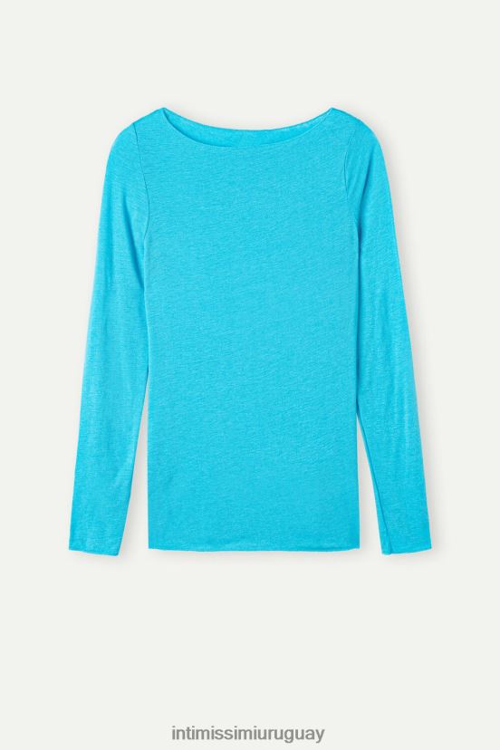jersey ultraligero de cachemir y modal con cuello barco Intimissimi mujer 210j-turquesa digital V806B81334 vestir