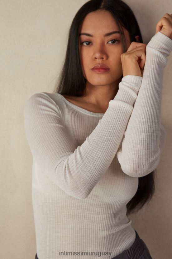 top max de lana y seda con cuello redondo y manga larga Intimissimi mujer 2127-blanco polvo V806B81344 vestir
