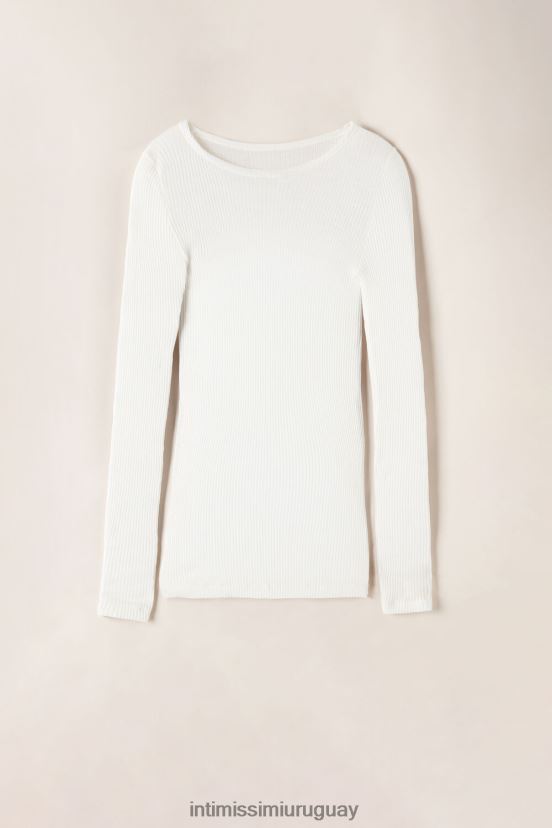 top max de lana y seda con cuello redondo y manga larga Intimissimi mujer 2127-blanco polvo V806B81344 vestir