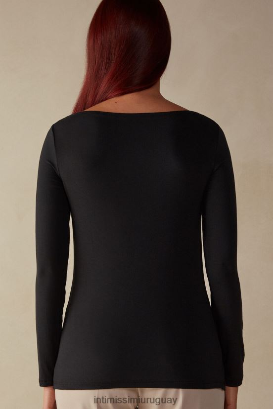 top micromodal de manga larga con cuello barco Intimissimi mujer 019-negro V806B81359 vestir