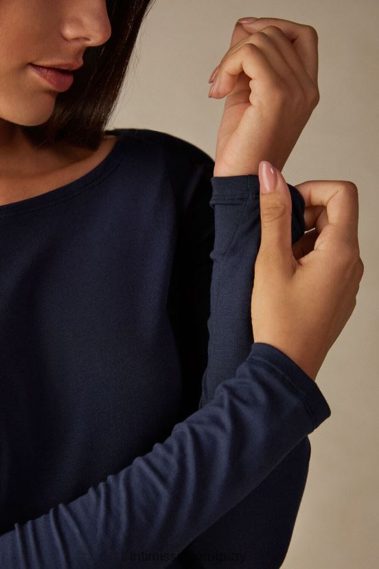 top micromodal de manga larga con cuello barco Intimissimi mujer 1467-azul intenso V806B81358 vestir