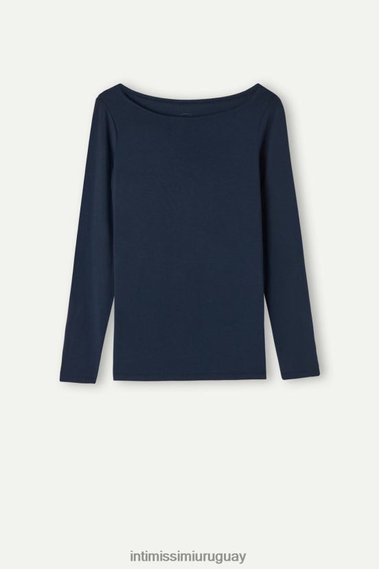 top micromodal de manga larga con cuello barco Intimissimi mujer 1467-azul intenso V806B81358 vestir