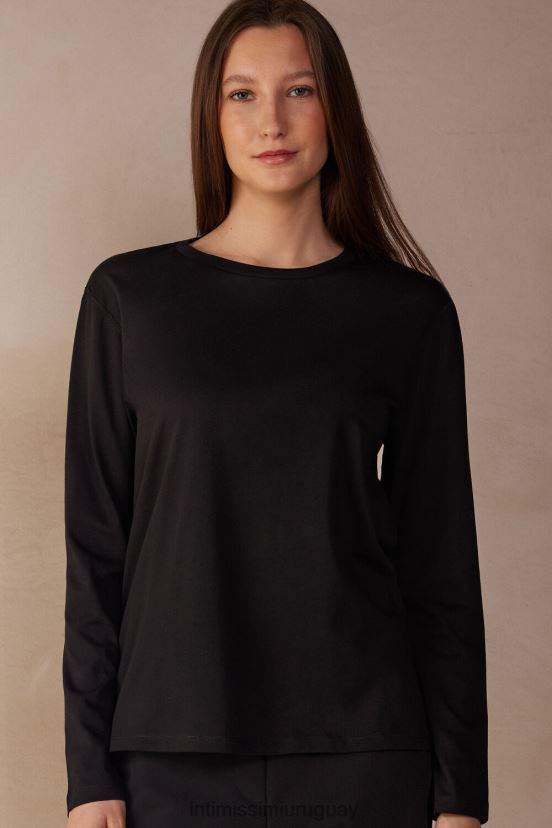 top oversize de algodón supima de manga larga Intimissimi mujer 019-negro V806B81322 vestir