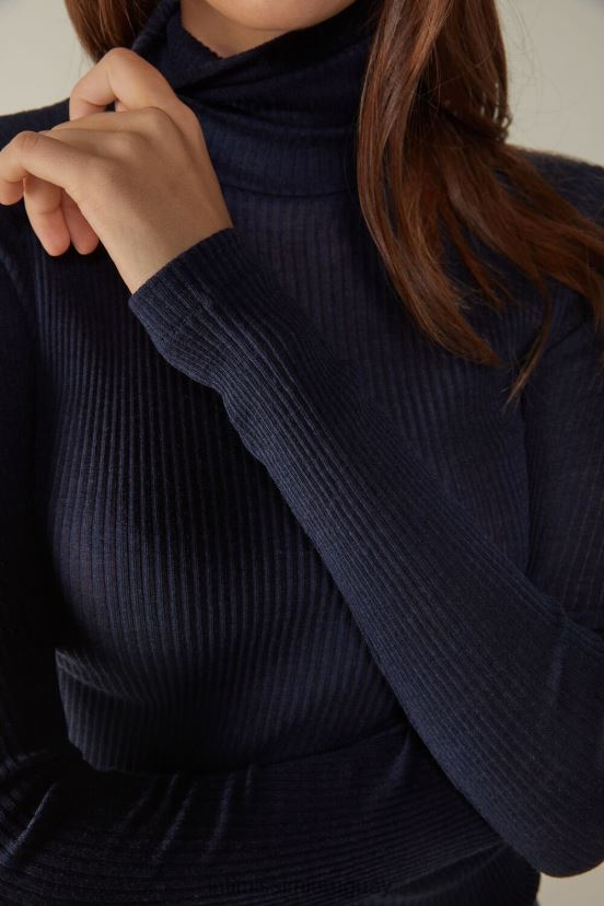 top tubular de manga larga y cuello alto de lana y seda Intimissimi mujer 1467-azul intenso V806B81444 vestir