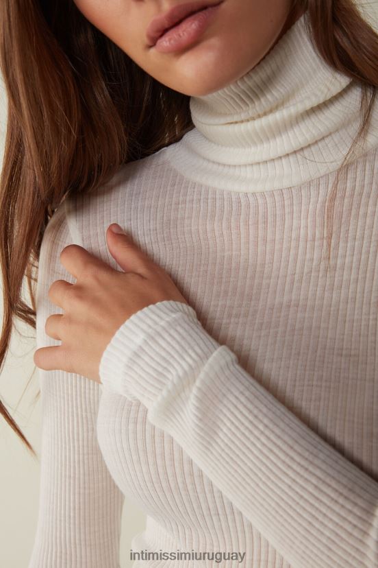 top tubular de manga larga y cuello alto de lana y seda Intimissimi mujer 2127-blanco polvo V806B81446 vestir