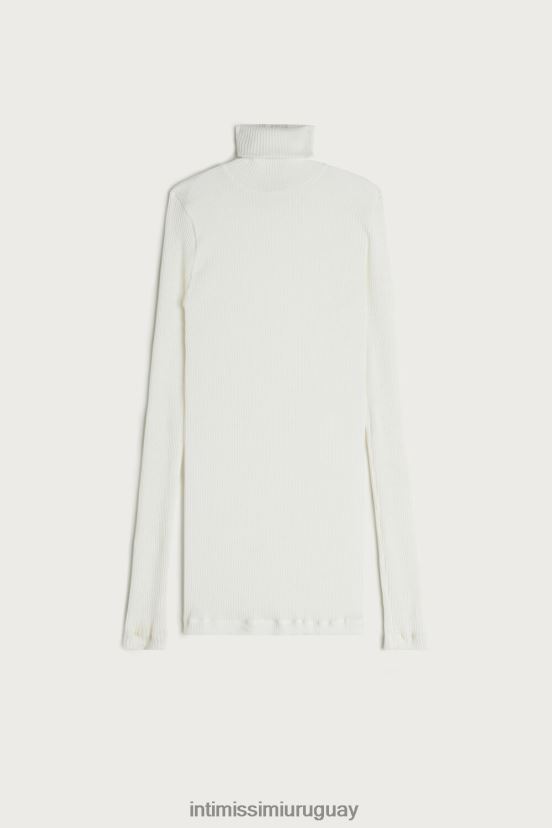 top tubular de manga larga y cuello alto de lana y seda Intimissimi mujer 2127-blanco polvo V806B81446 vestir