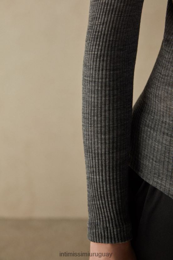 top tubular de manga larga y cuello alto de lana y seda Intimissimi mujer 7481-mezcla gris aluminio V806B81445 vestir