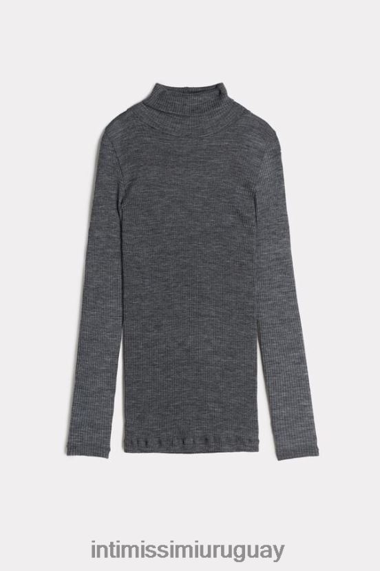 top tubular de manga larga y cuello alto de lana y seda Intimissimi mujer 7481-mezcla gris aluminio V806B81445 vestir