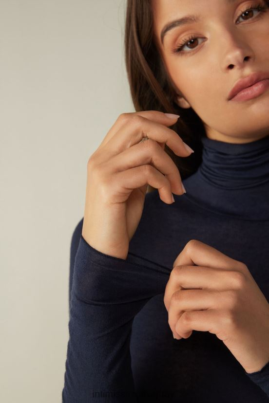 top ultraligero de cachemira y modal con cuello alto Intimissimi mujer 1467-azul intenso V806B81262 vestir