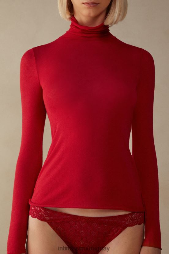 top ultraligero de cachemira y modal con cuello alto Intimissimi mujer 1473-rojo V806B81352 vestir