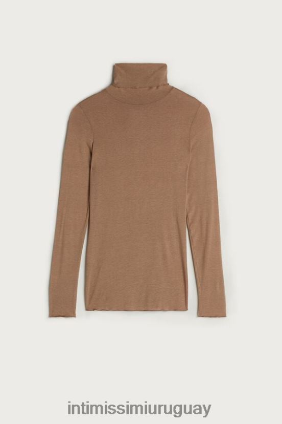 top ultraligero de cachemira y modal con cuello alto Intimissimi mujer 233i-marrón caramelo V806B81432 vestir