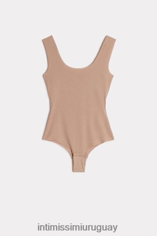 body de algodón supima con cuello redondo Intimissimi mujer 044-beige suave V806B81426 vestir